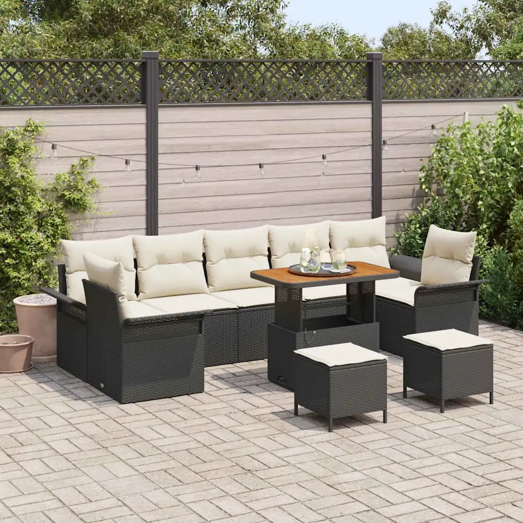 Set Divano da Giardino con cuscino 10 pcs Nero e Crema