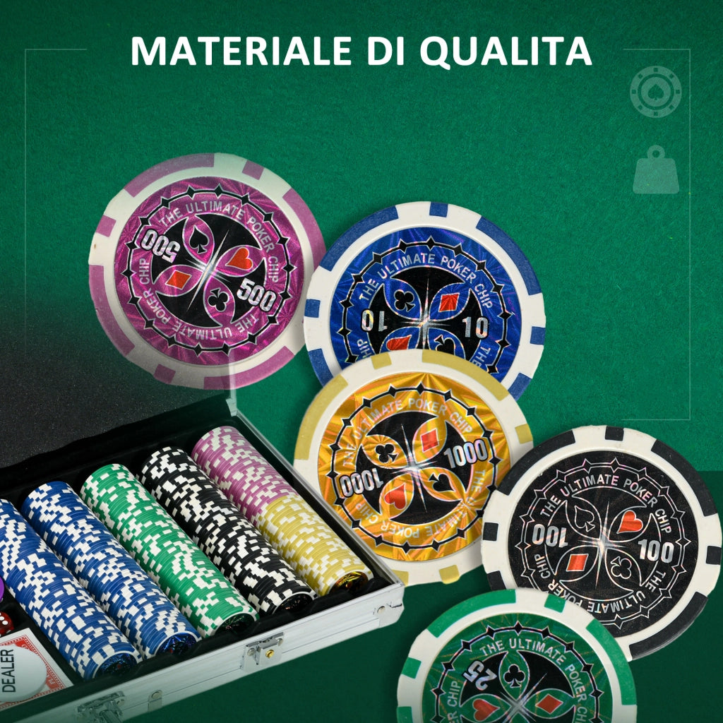Set Poker Professionale ¨C Xylo ¨C 500 Fiches, 2 Mazzi Carte, 5 Dadi, Custodia Alluminio