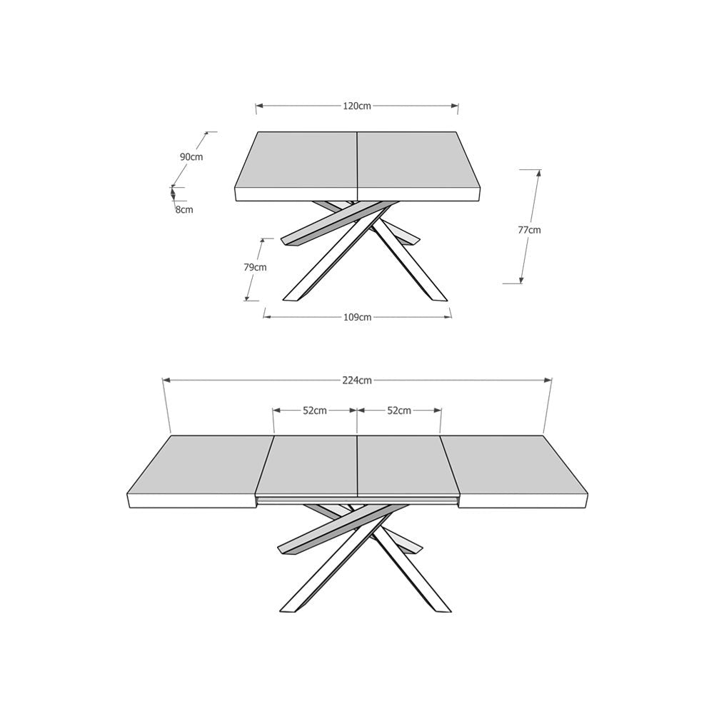 Tavolo Allungabile 120-224x90x77 cm Volantis Cemento