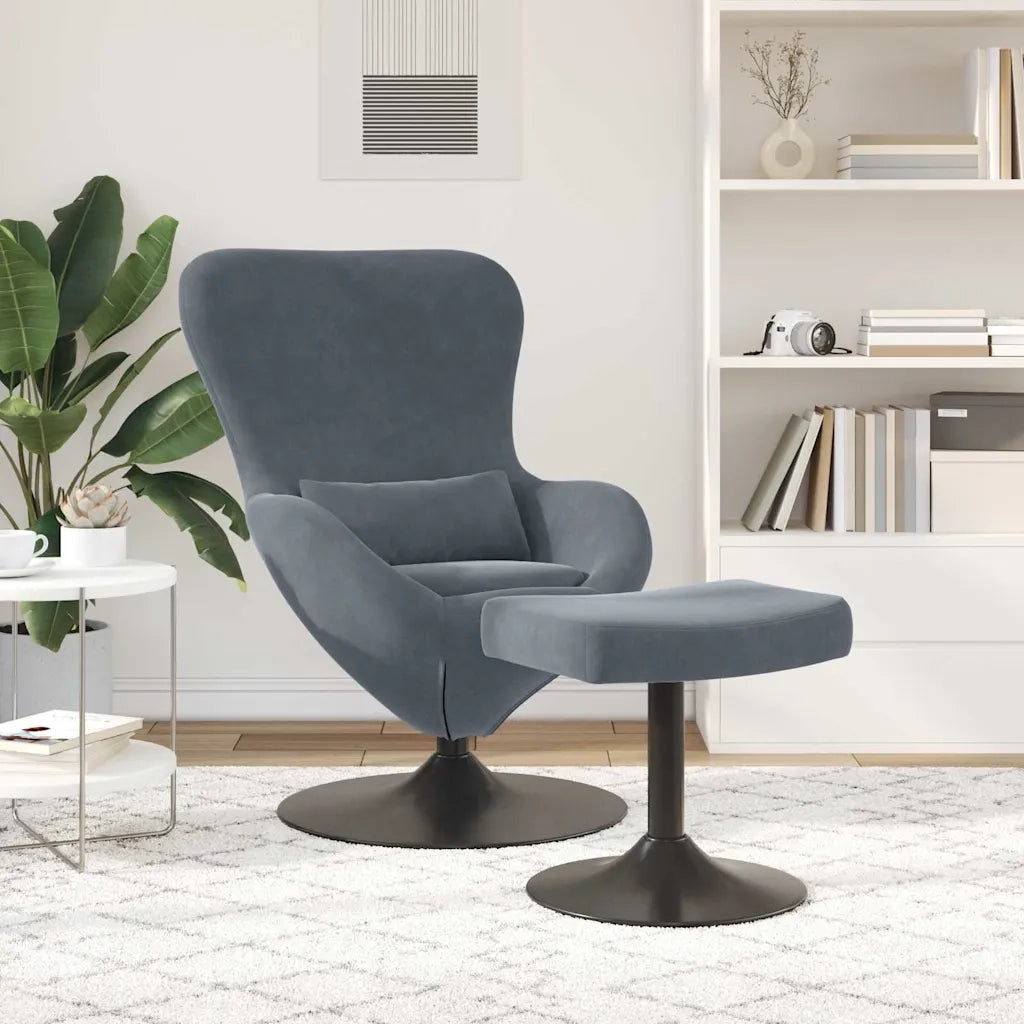 Poltrona | Sedia Egg con Pouf Grigio scuro Velluto