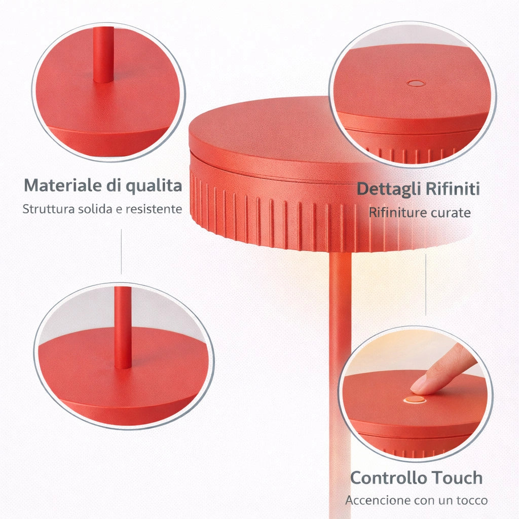 LAMPADA DA TAVOLO LED RICARICABILE TOUCH USB 2000MAH DESIGN MODERNO ROSSO LPT146