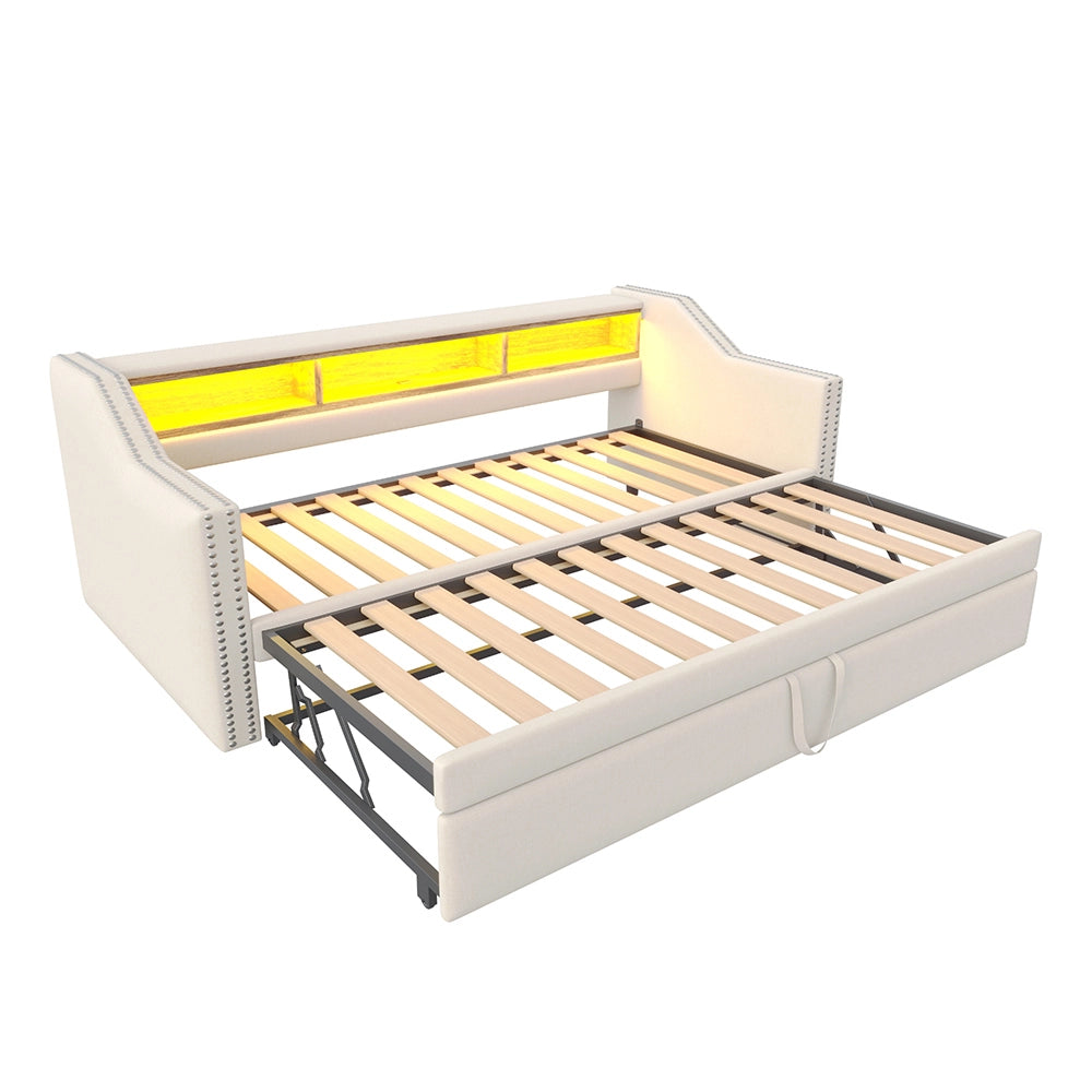 Divano letto - Xylo - 90/180x190 cm LED USB beige