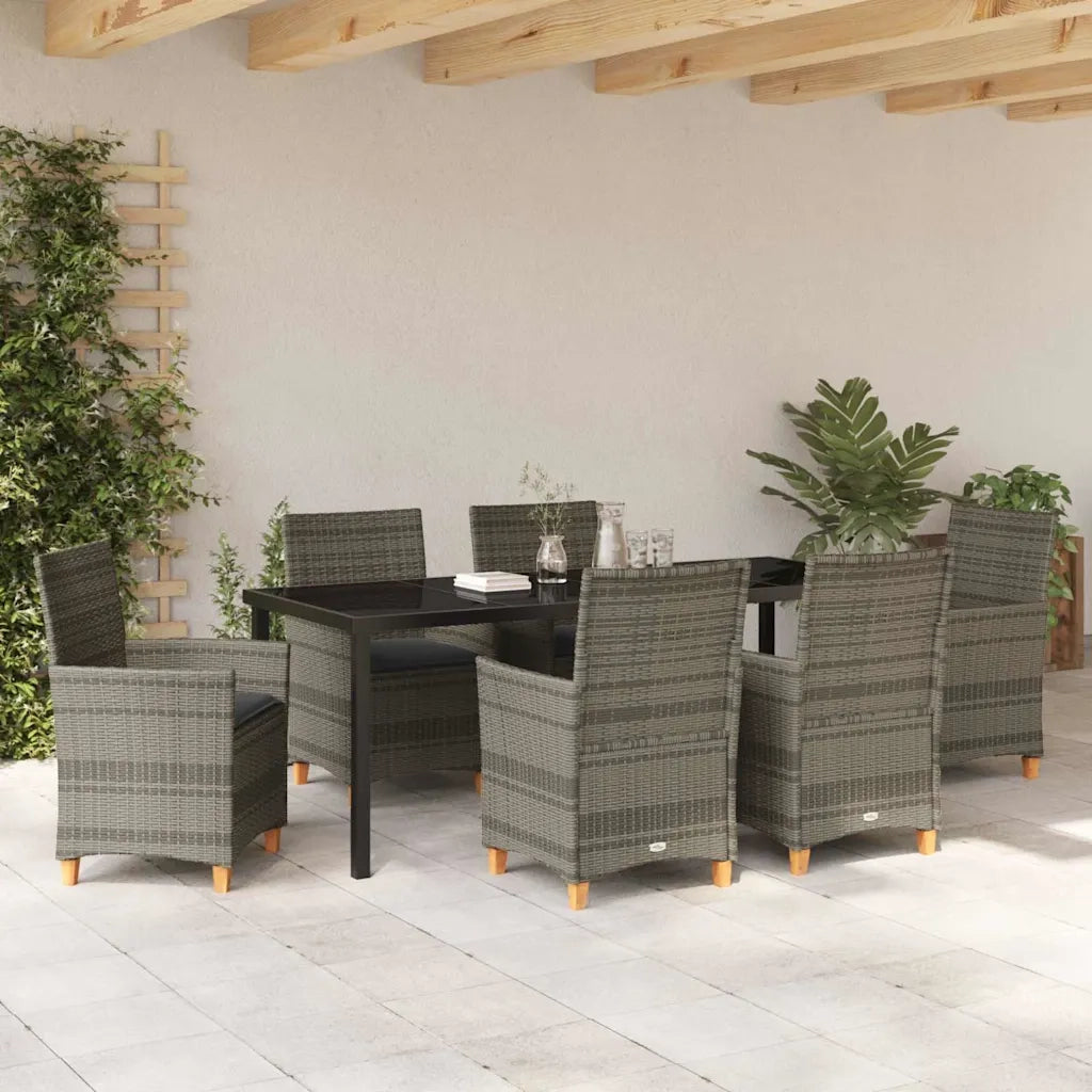 Set da Pranzo per Giardino 7 pcs Grigio polyrattan 3381077