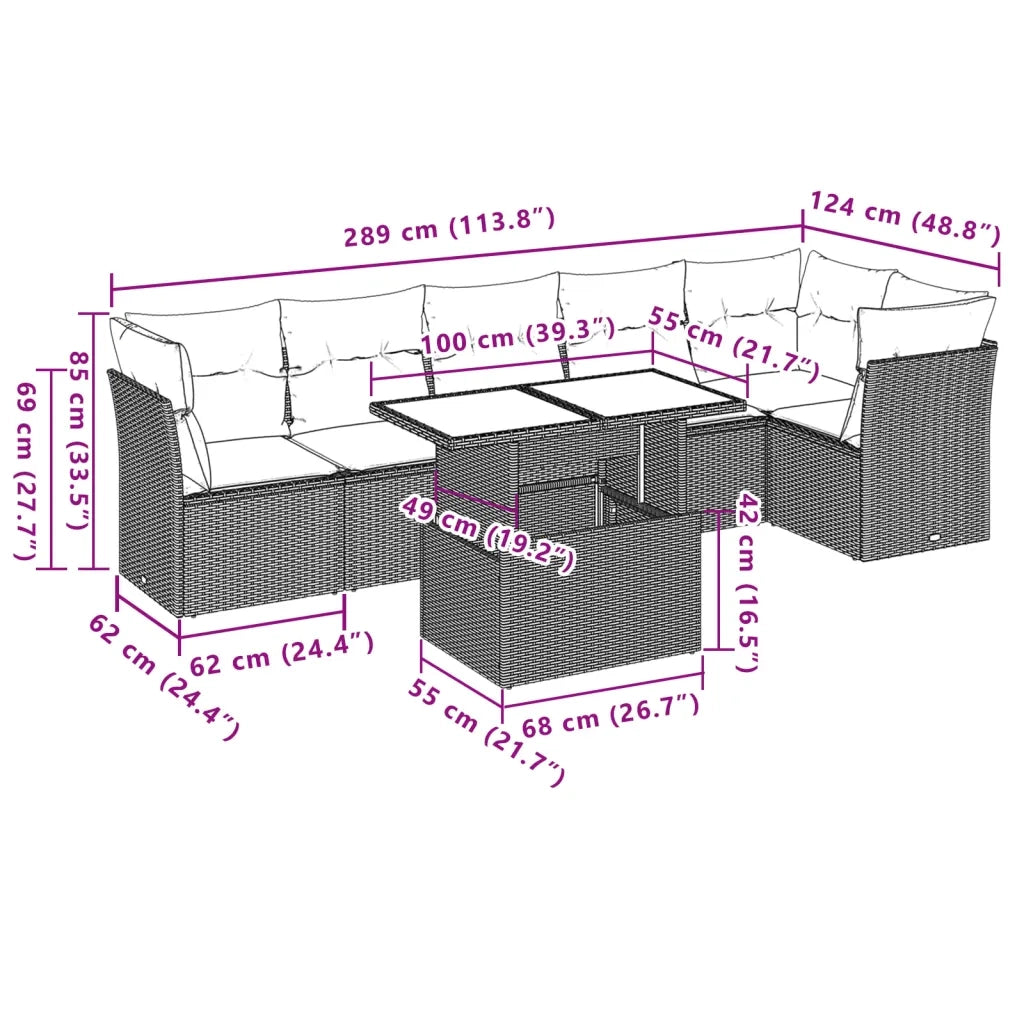 Set Divani da Giardino 7pz con Cuscini Grigio Chiaro Polyrattan 3266602