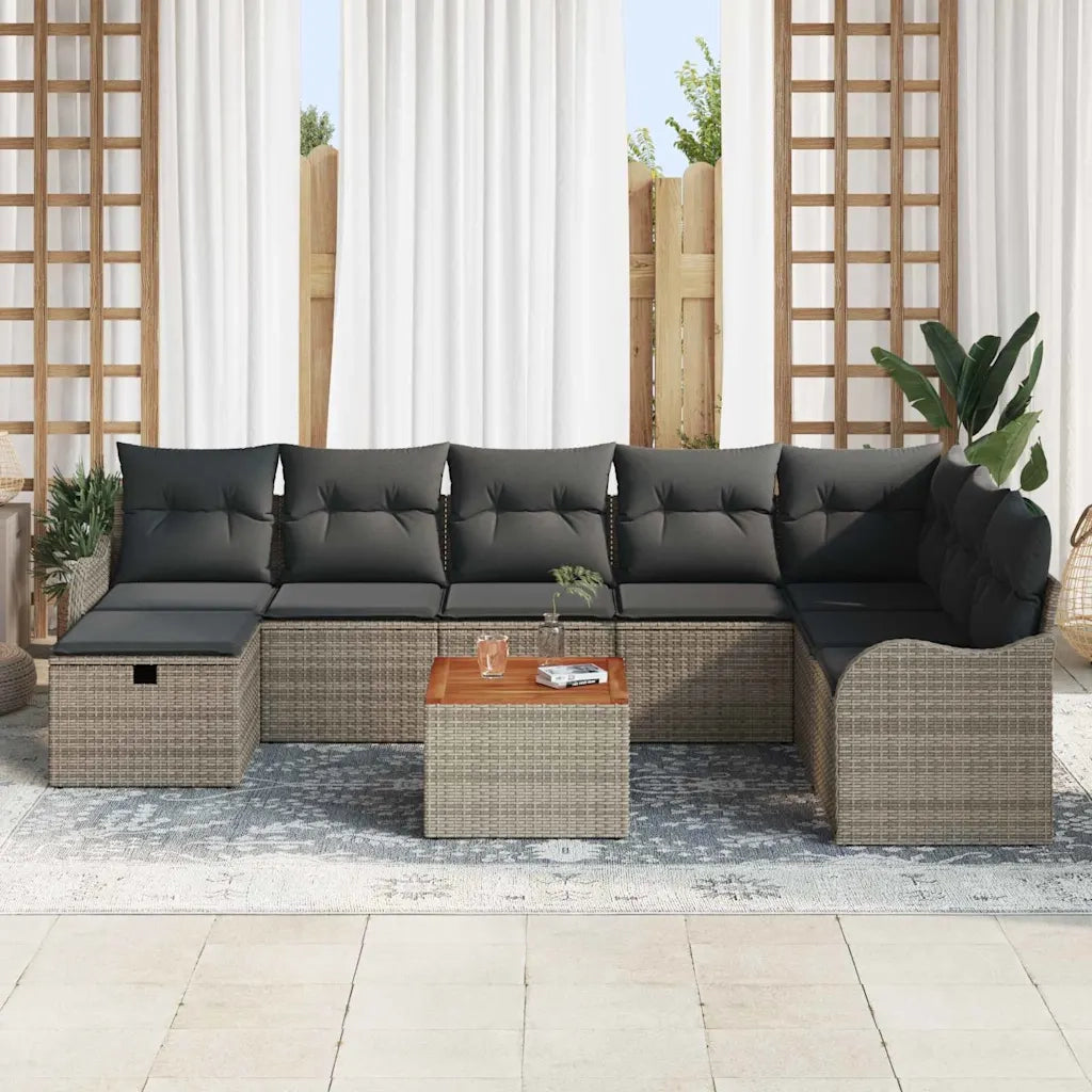 Set Divano da Giardino con cuscino 9 pcs Grigio Poly Rattan 3360828