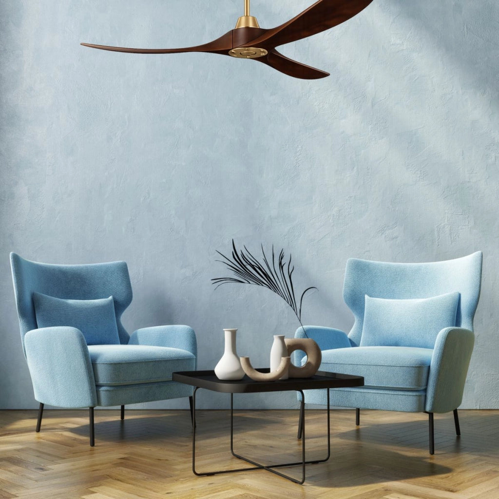 Vam Ventilatore da soffitto a risparmio energetico KOA ottone matte 152 cm con pale di legno naturale colore noce