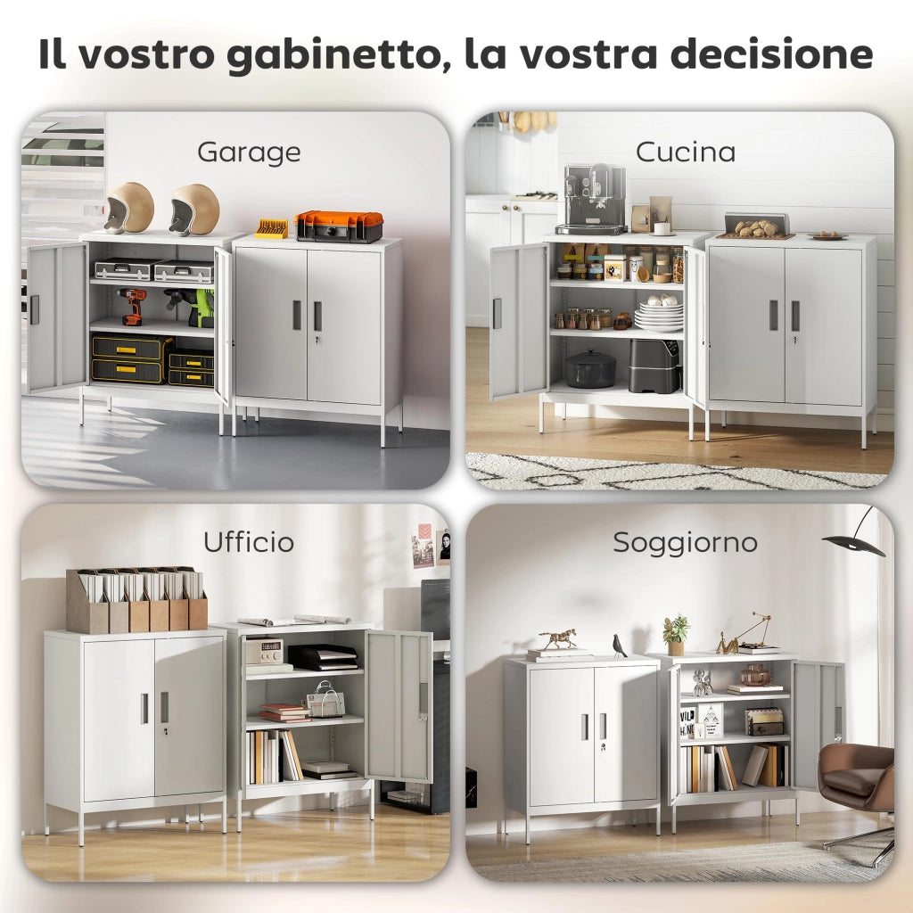 Armadio Mobile Multiuso ¨C Xylo ¨C 2 Ripiani Regolabili Bianco con Serratura 80x40x100 cm