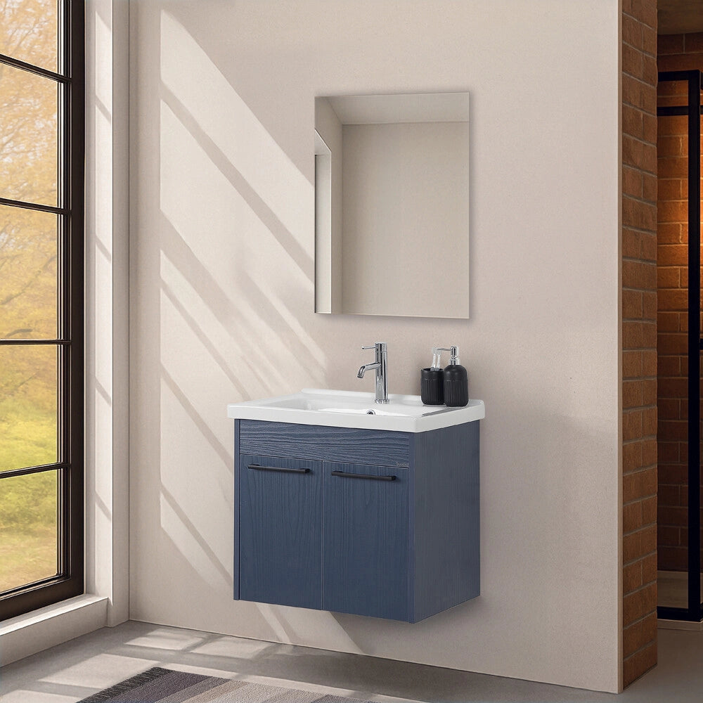 Mobile bagno sospeso 65 cm blu con specchio Sofia