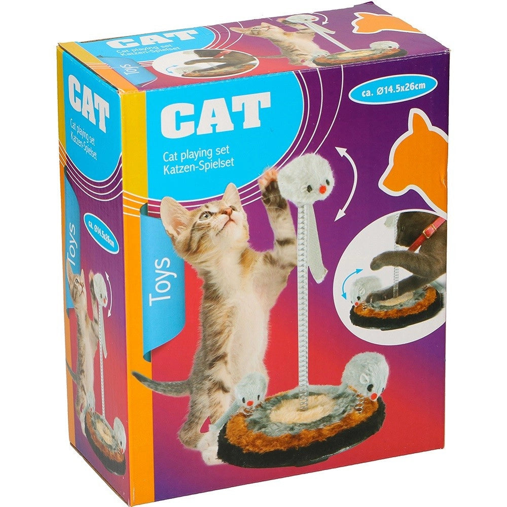 Trade Shop - Gioco Per Gatto Con 3 Topi 15 X 26 Cm Play Set Gatti Giochi Passatempo Animali -