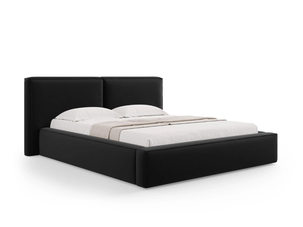 Cosmopolitan Design - Letto a cassettone con testiera doppia "Arendal" 200x200cm in velluto nero 
