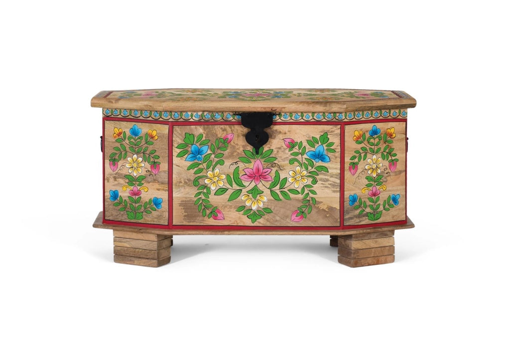 Cassapanca realizzato in legno di mango dipinto a mano