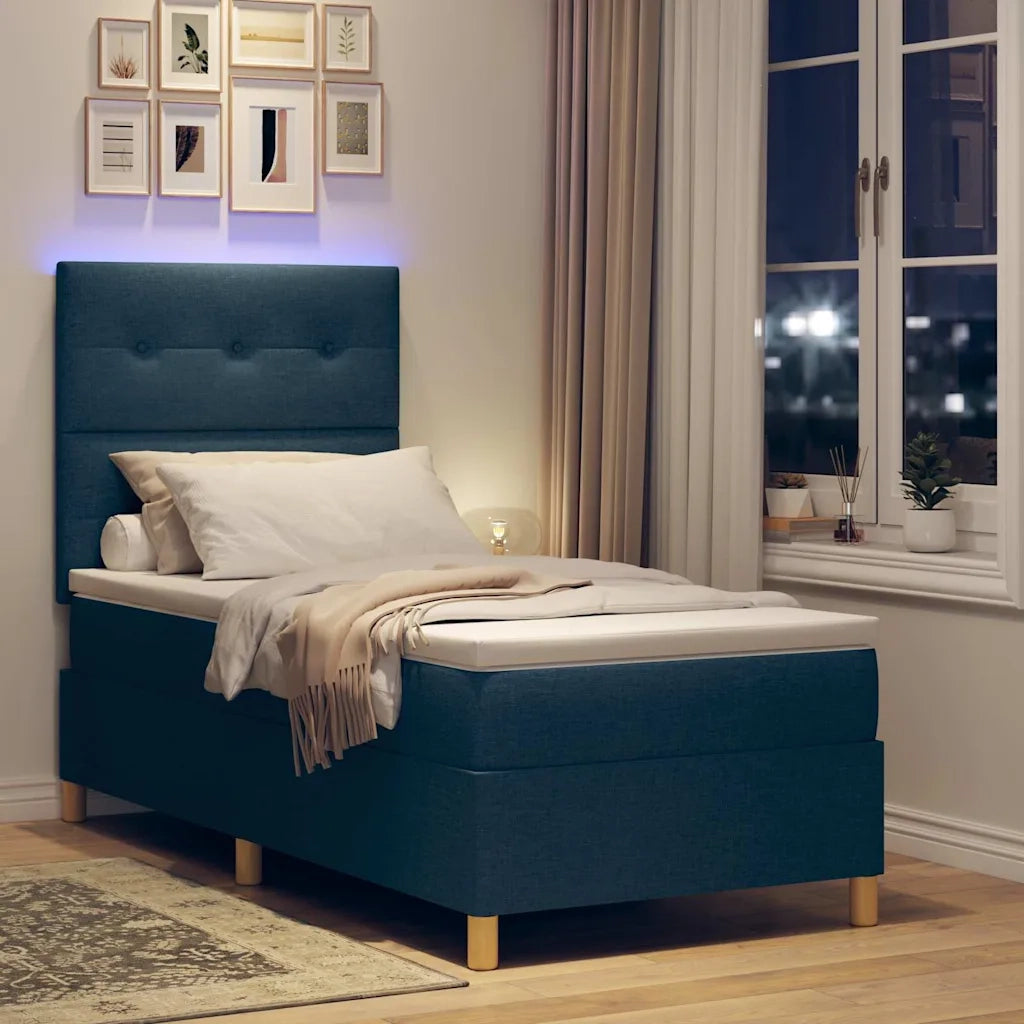 Letto a Sorgente LED con materasso Blu 100 x 200 cm Tessuto 3343081