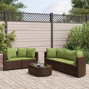 Set Divano da Giardino 6 pz con Cuscini Marrone in Polyrattan