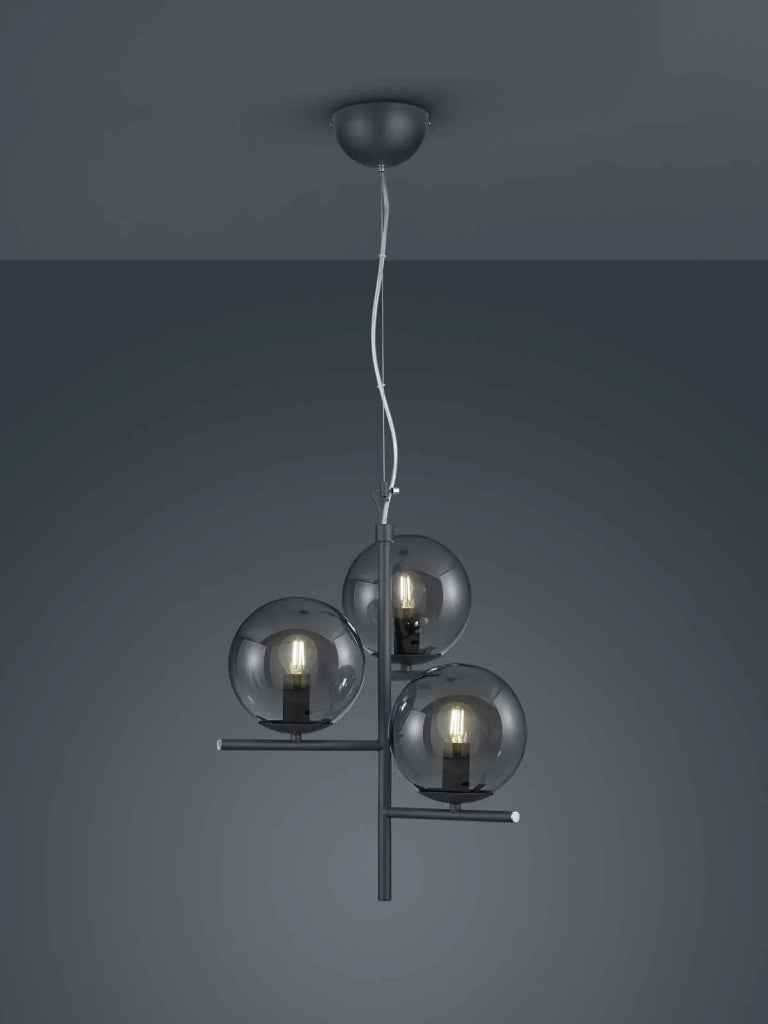 Lampada a sospensione 3 sfere, antracite e fumé, D 40 cm, Pure