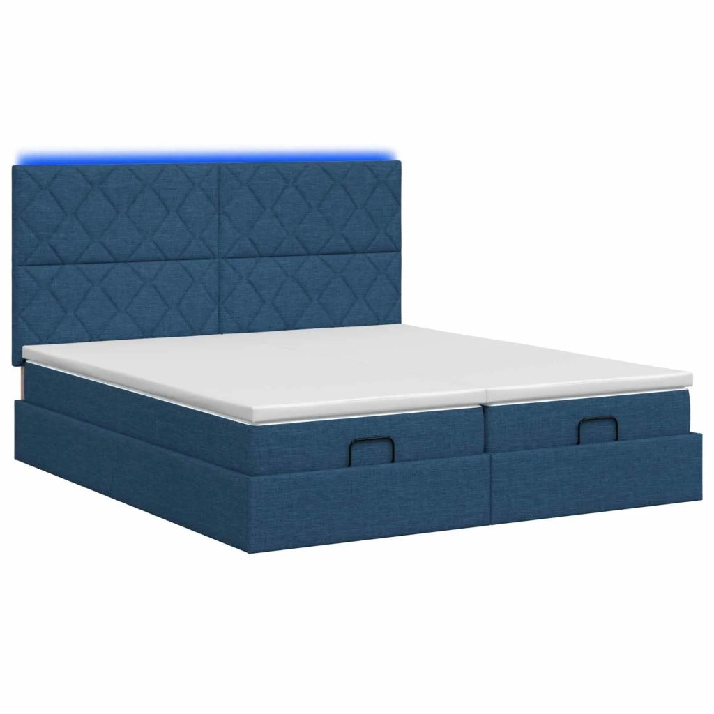 Letto Ottomano con Materasso e LED Blu 180 x 200 cm Tessuto 3458464