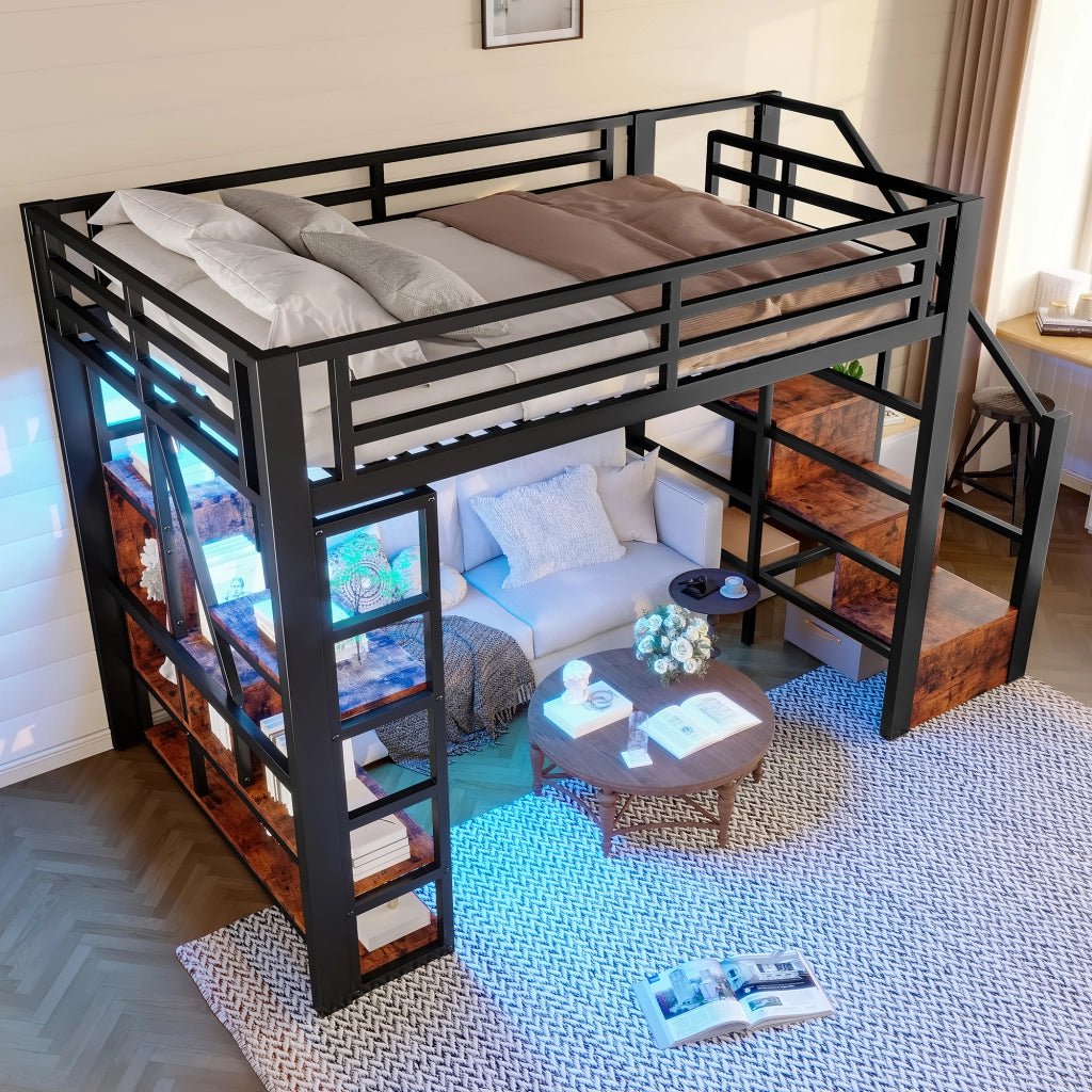 LETTO A CASTELLO 140 x 200 cm in metallo e MDF con LED