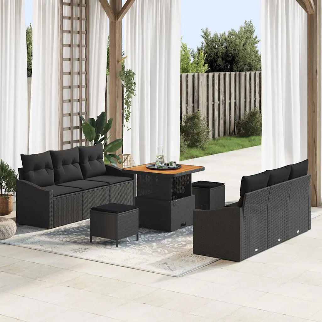 Set Divano da Giardino con cuscino con archiviazione 9 pcs Nero 3364554