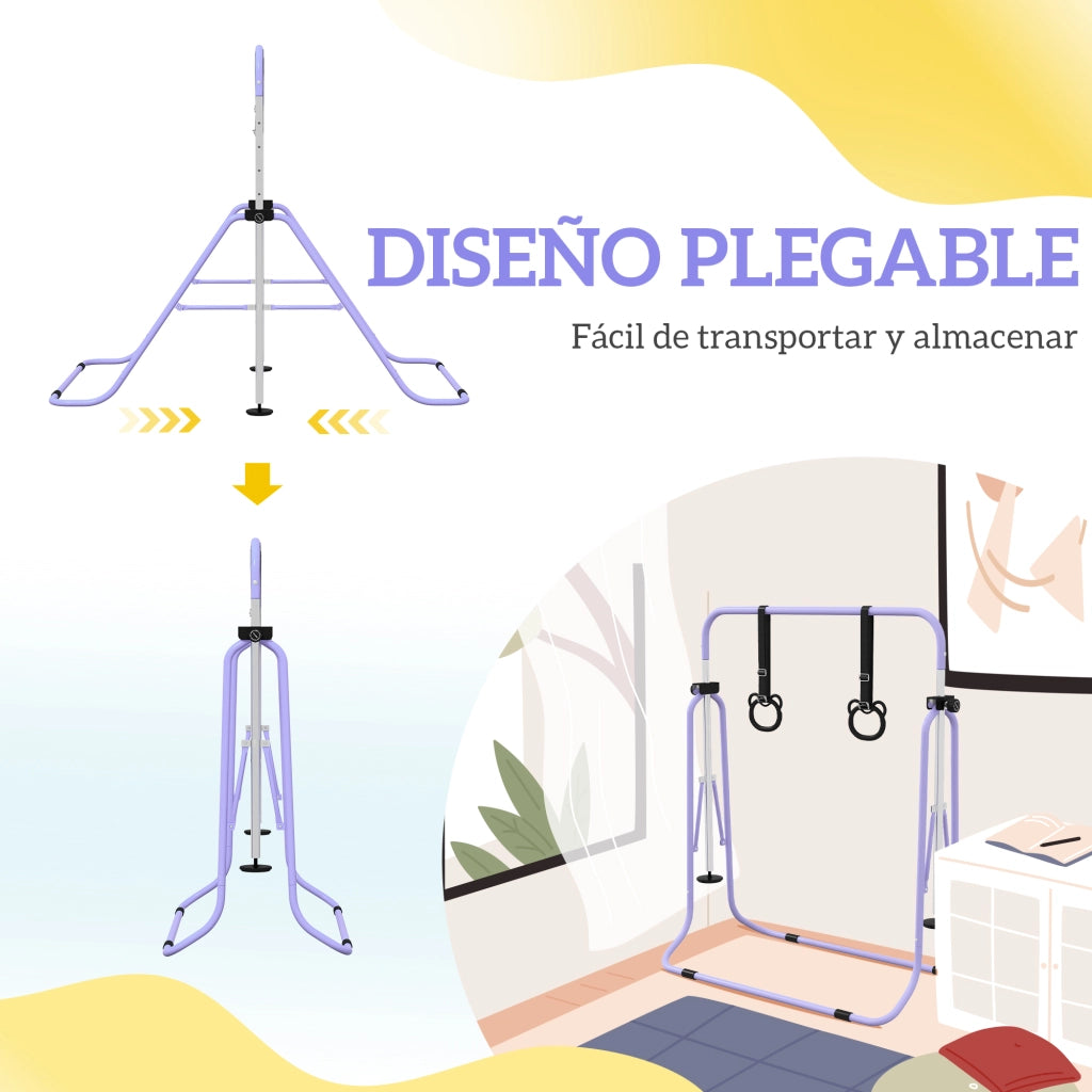 Barra Ginnastica Regolabile Bambini ¨C Xylo ¨C 5 Livelli Altezza con Anelli Allenamento Viola