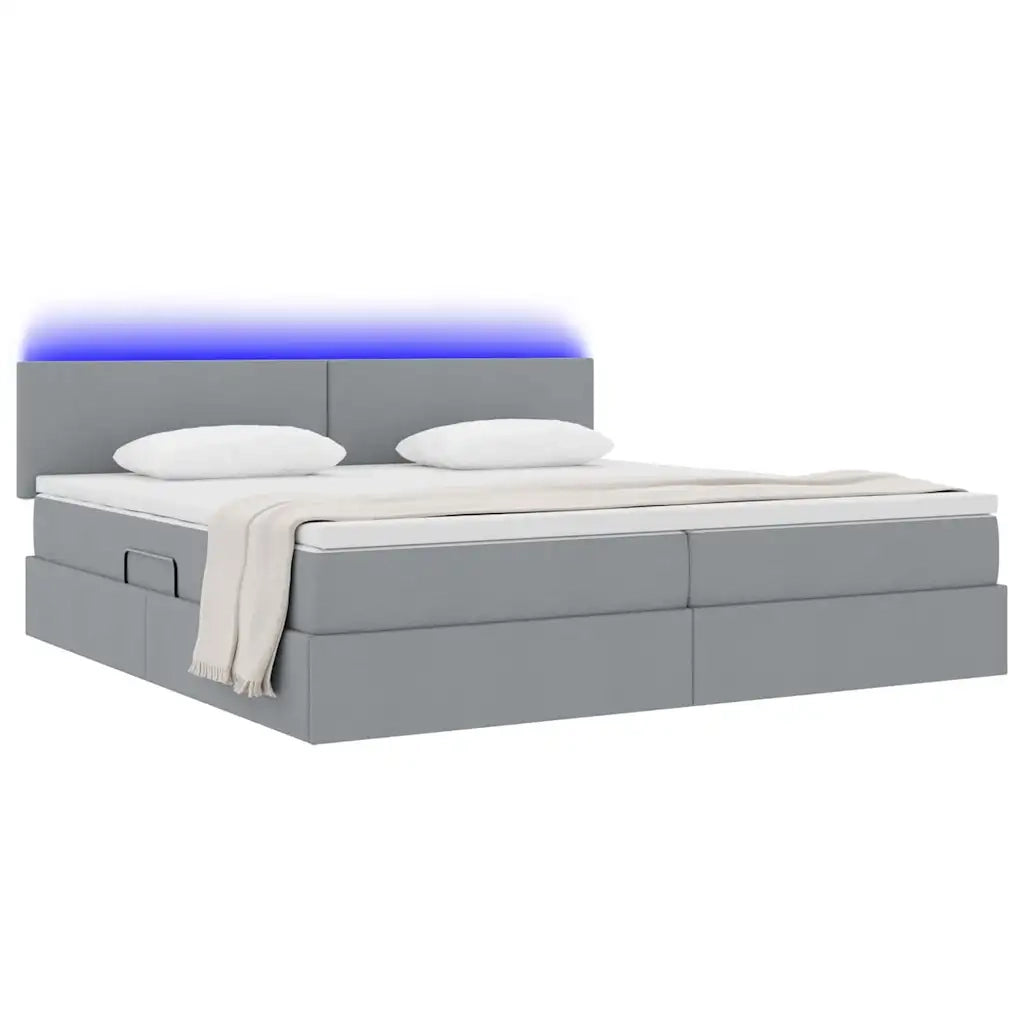 Letto con contenitore e LED Grigio chiaro 200 x 200 cm Tessuto 3371103