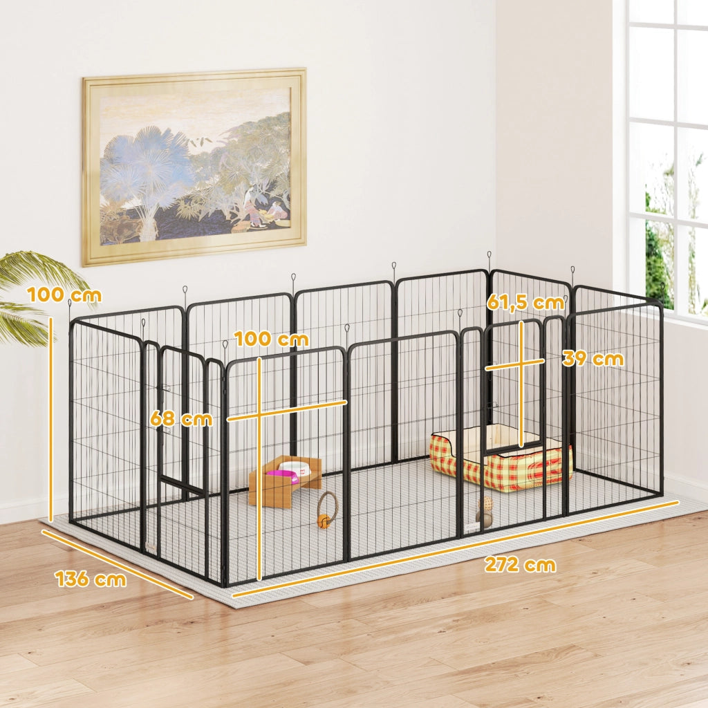 Recinto per Cani 12 Pannelli con Porte ¨C Minimal ¨C Nero 100 cm