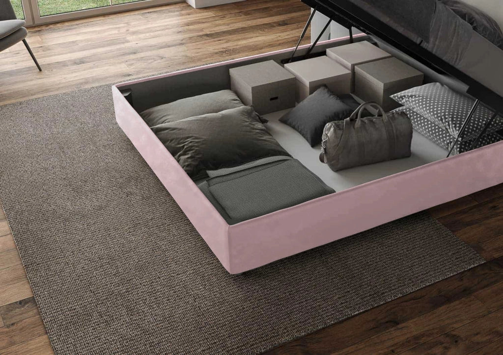 BS COM Letto queen size contenitore imbottito 150x200 microfibra glicine Large