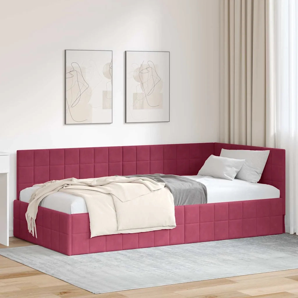 Cornice del letto ad angolo Rosso Vino 90 cm x 190 cm Velluto 42016382