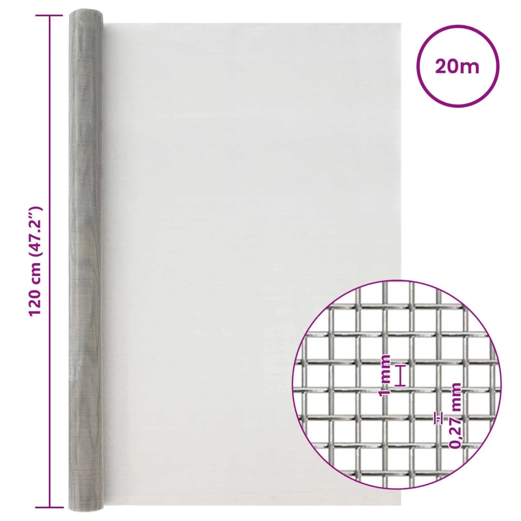 Rete per schermatura 120 x 2000 cm 20 Mesh Argento 42039544