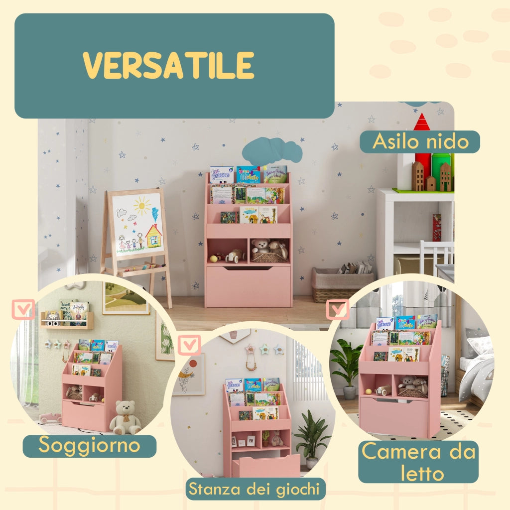 Libreria Bambini con Ripiani e Cassetto ¨C Minimal ¨C Rosa 60x30x90