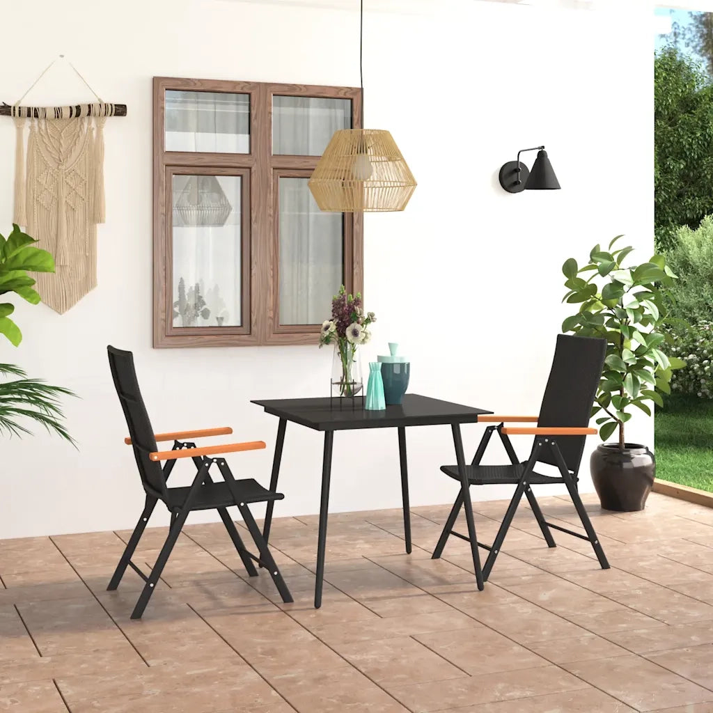 Set da Pranzo da Giardino 3 pz | Set Salotto da Giardino Nero e Marrone