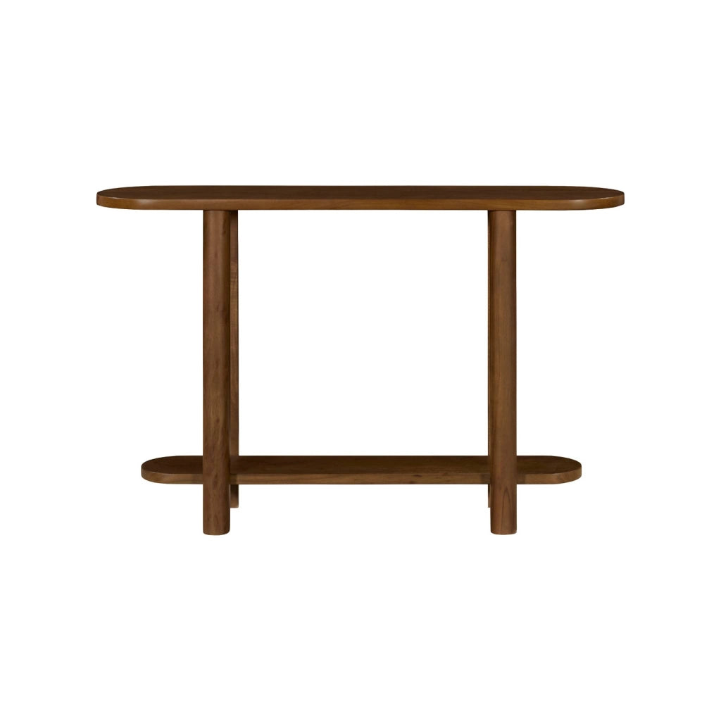 Consolle ovale in legno di acacia a 2 livelli, noce