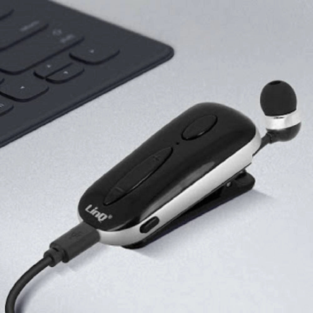 Trade Shop - Mono Auricolare Stereo Bluetooth Con Clip-on Retrattile Associa 2 Cellulari K36 -