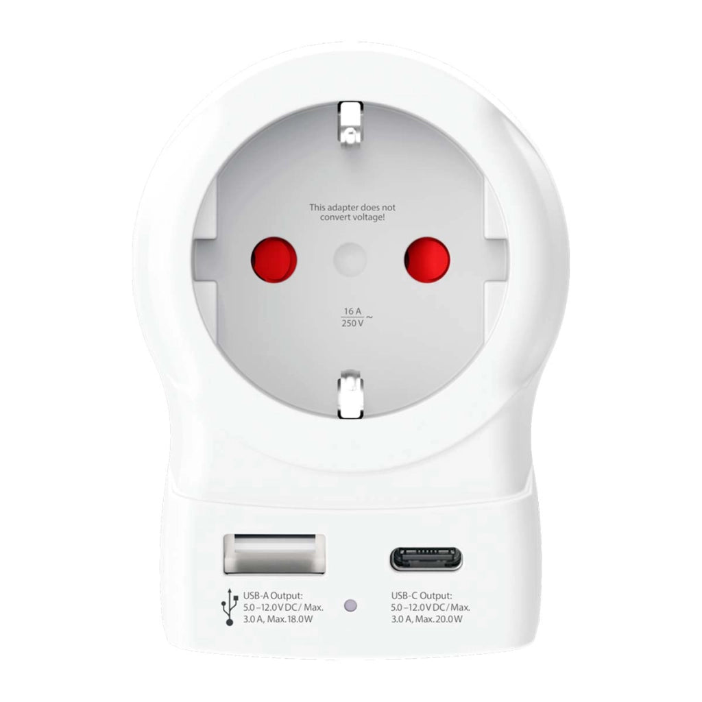 Adattatore di Alimentazione Europa a USA con USB-A / USB-C 16A 4000W Bianco Skross