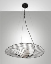 Homa Lampada a Sospensione in Metallo e Vetro Soffiato Nero, Attacco E27 40W, Design Elegante per Interni IP20, Altezza Regolabile 2000mm