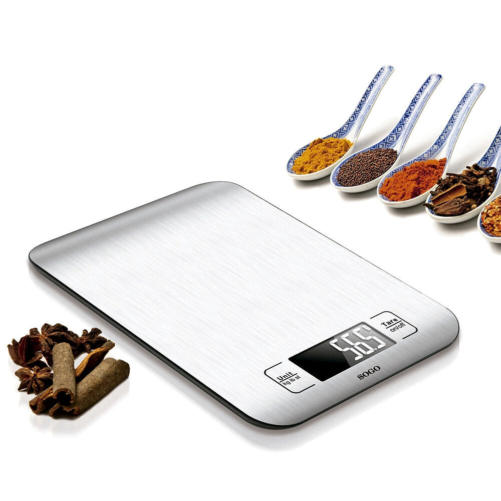Bilancia da cucina digitale acciaio inox, display LED retroilluminato, 5kg, funzioni zero e tara - SOGO