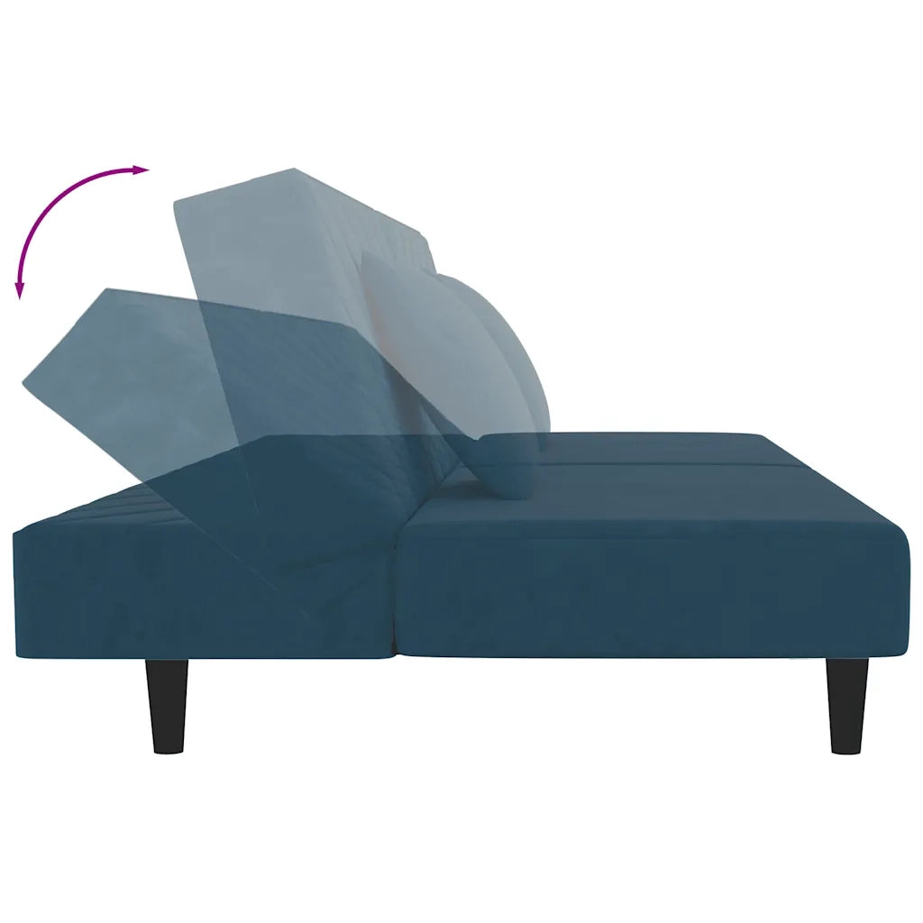 Divano Letto a 2 Posti con 2 Cuscini-Sofa Letto 2 Posti-Daybed Blu in Velluto 285618