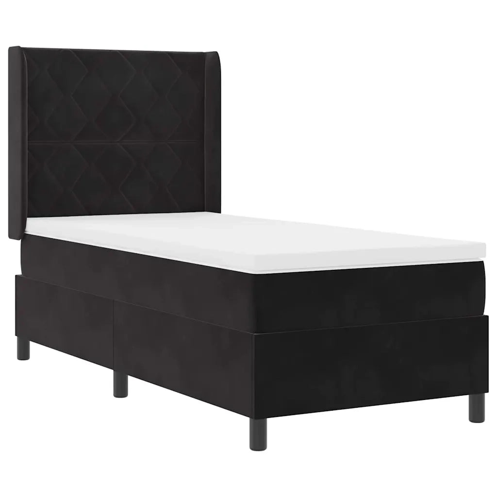 Letto a molle con materasso con led Nero 90 x 190 cm Velluto