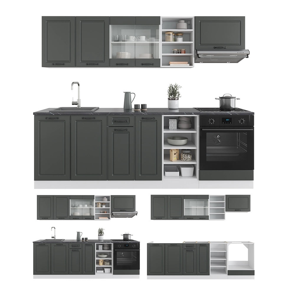 Cucina componibile R-Line Antracite rustico/Bianco 240 cm, PL Antracite Vicco