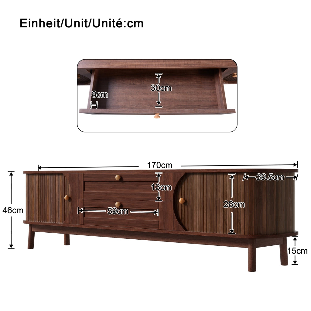 Cassettiera TV in MDF color noce lunghezza 170 cm