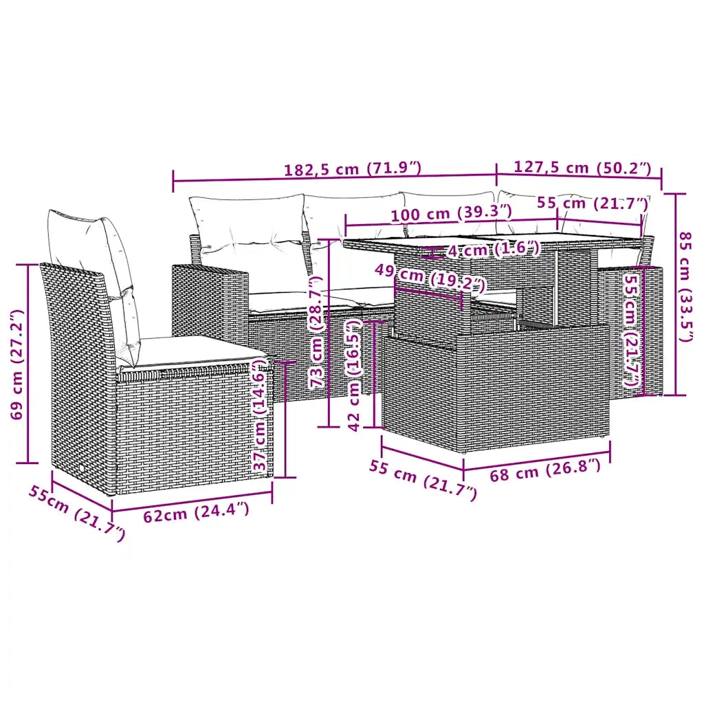 Set Divano da Giardino 6pz con Cuscini Grigio Chiaro Polyrattan 3267282