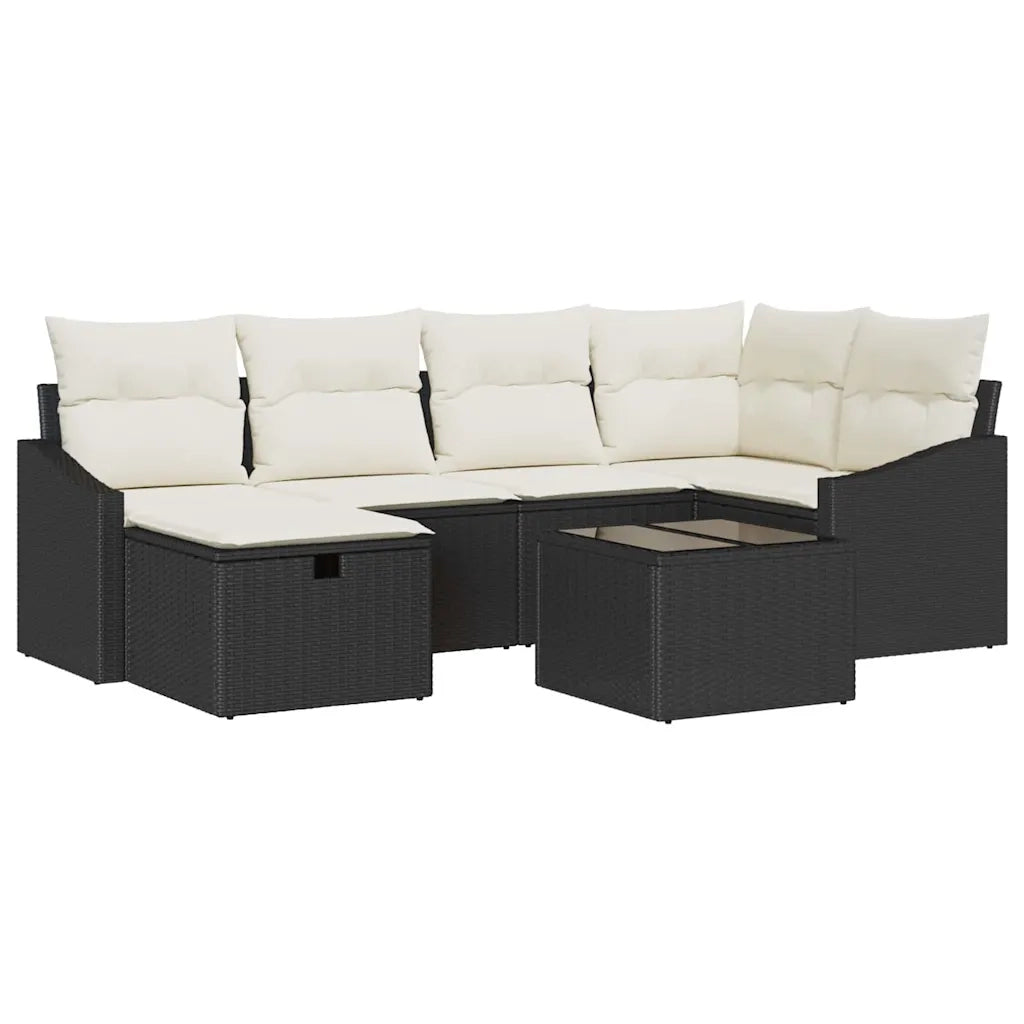 Set di divani con cuscino Nero e Crema polyrattan