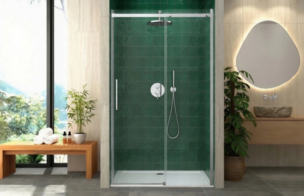 Box doccia 140 cm porta scorrevole SENZA TELAIO H200 cm cristallo 8mm MILLY profilo cromato