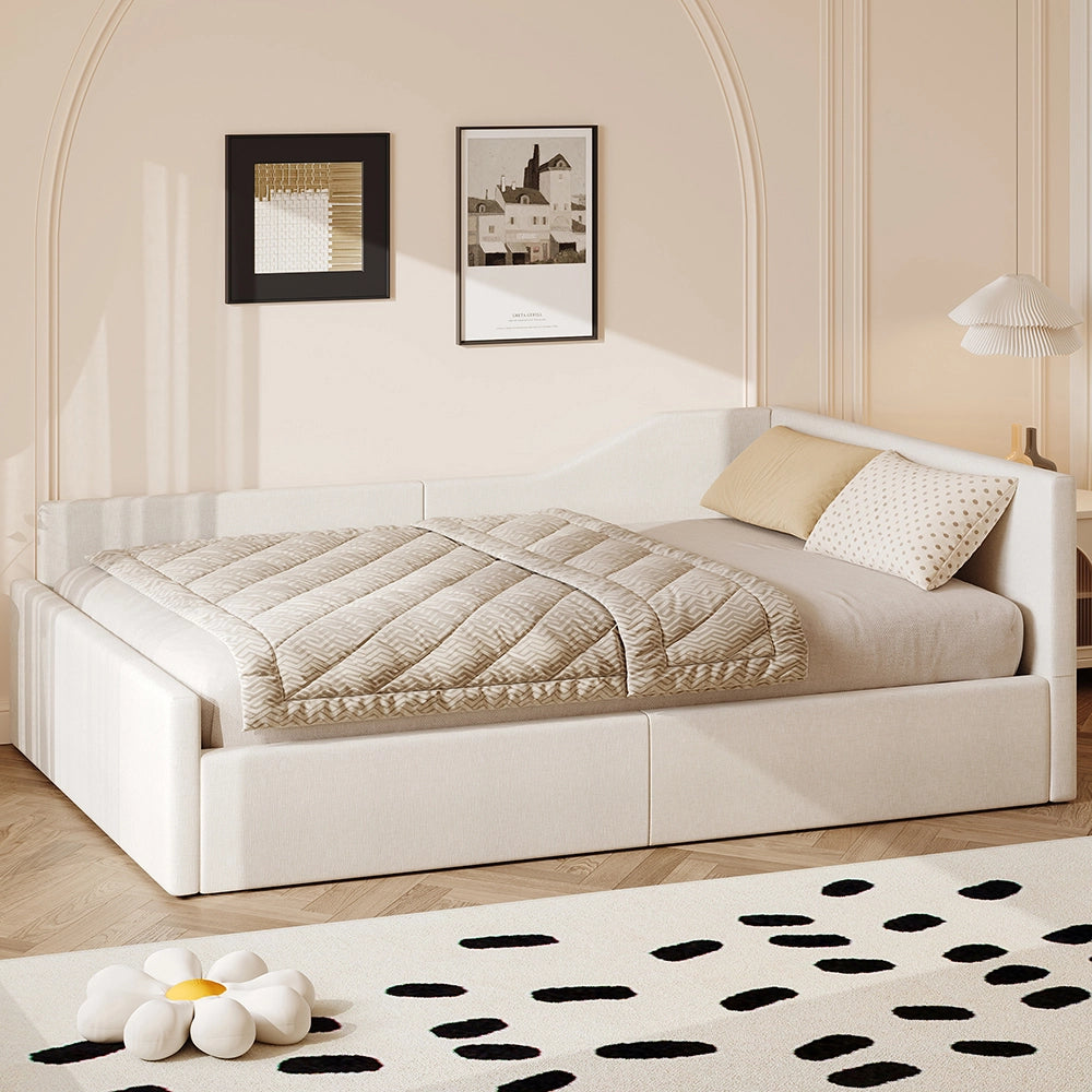 Letto imbottito - Xylo - 140x200cm con contenitore, beige