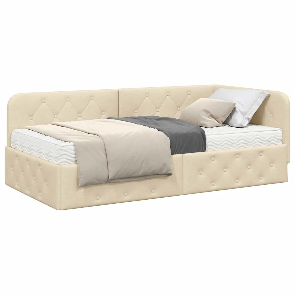 Cornice del letto ad angolo Crema 100 x 200 cm Tessuto
