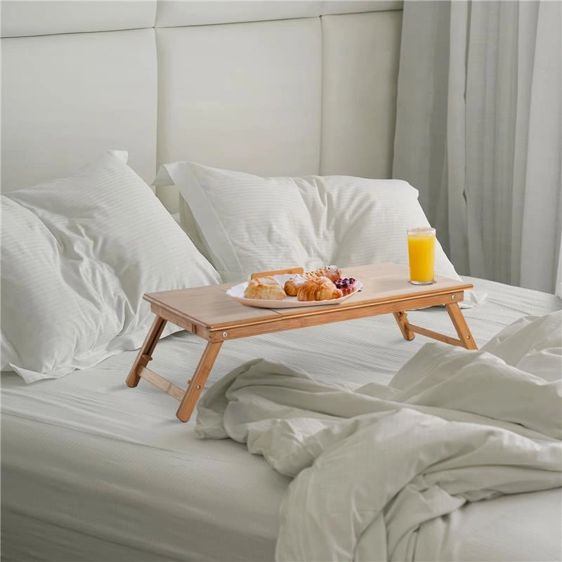 TAVOLINO DA LETTO PER PC PIEGHEVOLE E INCLINABILE CON CASSETTO, 72X35X22-30, COLORE LEGNO