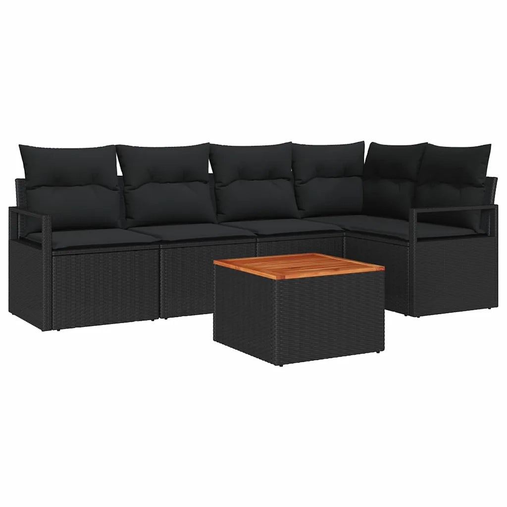Set Divano da Giardino con archiviazione 6 pcs Nero polyrattan
