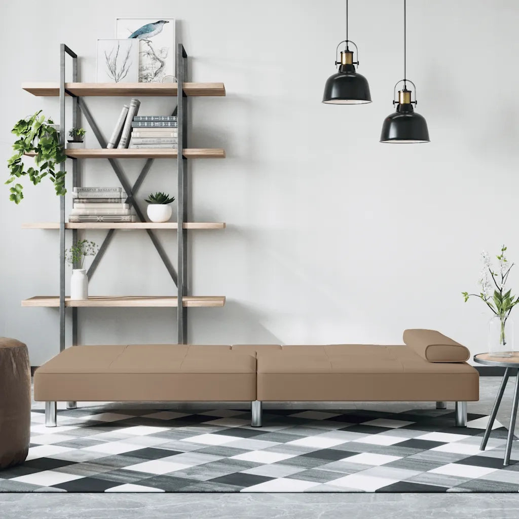 Divano Letto con Portabicchieri-Sofa Letto-Daybed in Similpelle Cappuccino