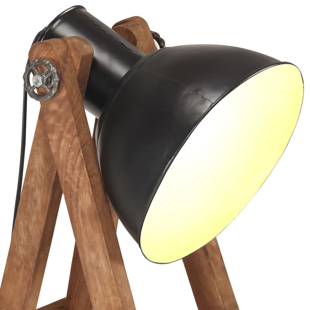 Lampada da Pavimento Nera E27 in Legno Massello di Mango 320589