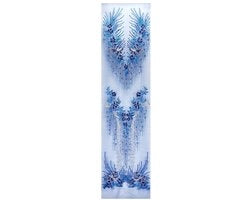 Disegno di applicazione blu con fiori di anemone - Pailletten - Bordure - 130x33cm - Artefatto in tessuto di alta qualità