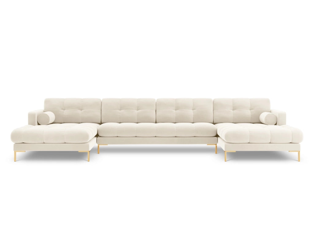 Cosmopolitan Design - Divano panoramico "Bali" 7 posti in velluto beige chiaro 