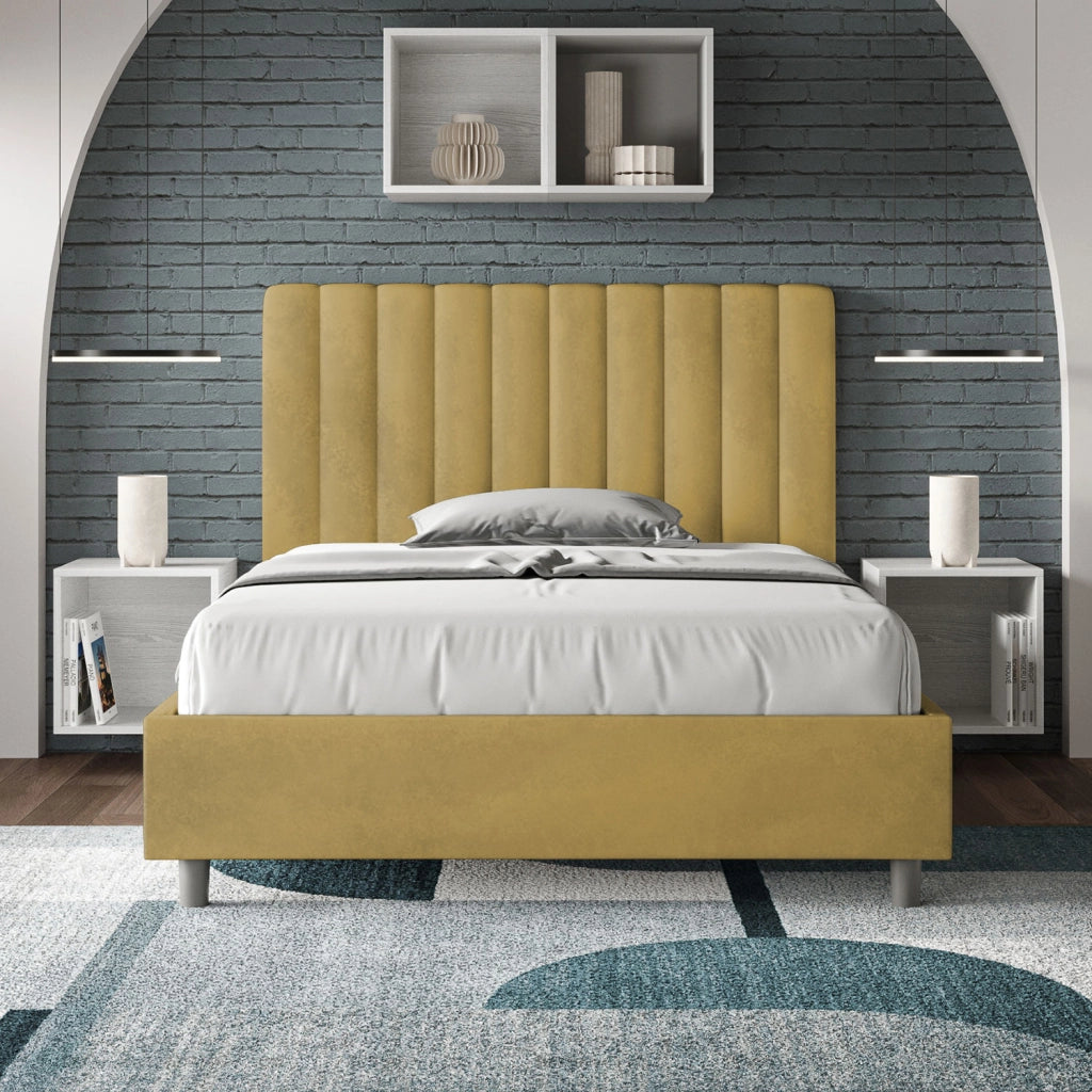 BS COM Letto una piazza e mezza contenitore imbottito 120x210 microfibra ocra